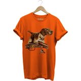 Hunter Avcılık Temalı Fişek Labrador Retriever Setter Pointer Baskılı %100 Pamuk Regular Fit T-Shirt - Turuncu - 2XL