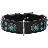 HUNTER SIOUX köpek tasması, deri, Hint tarzı, takı taşlı, 50 (S-M), siyah