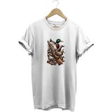 Hunting Avcılık Baskılı Ördek Avı ve Tüfek Baskılı %100 Pamuk Regular Fit Bisiklet Yaka T-Shirt - XL - Beyaz