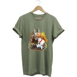 Hunting Avcılık Çulluk ve English Pointer Av Köpeği Baskılı %100 Pamuk Regular Fit T-Shirt - Haki - 3XL