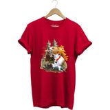 Hunting Avcılık Çulluk ve English Pointer Av Köpeği Baskılı %100 Pamuk Regular Fit T-Shirt - Kırmızı