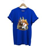Hunting Avcılık Çulluk ve English Pointer Av Köpeği Baskılı %100 Pamuk Regular Fit T-Shirt - Mavi - 2XL