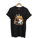 Hunting Avcılık Çulluk ve English Pointer Av Köpeği Baskılı %100 Pamuk Regular Fit T-Shirt - Siyah - 2XL