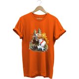 Hunting Avcılık Çulluk ve English Pointer Av Köpeği Baskılı %100 Pamuk Regular Fit T-Shirt - Turuncu