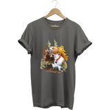 Hunting Avcılık Çulluk ve English Pointer Av Köpeği Baskılı %100 Pamuk Regular Fit T-Shirt - XL - Gri