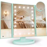 HUONUL Işıklı Makyaj Aynası Vanity, 2X 3X 10X Büyütme, Işıklı Ayna, Dokunmatik Kontrol, Üç Katlı Çift Güç Kaynağı, Taşınabilir LED Kadın Hediyesi (Yeşil)