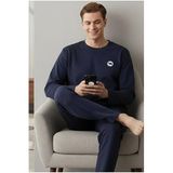 Huq Moda Lacivert Deve Baskılı Pijama Takımı, M, erkekuzunkol, Lacivert deve, erkek