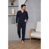 Huq Moda Moon Biyeli Lacivert Uzun Kol Pamuklu Jakarlı Süprem Pijama Takımı, L, Erkekpijama, biyeli lacivert, erkek
