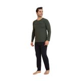 Huq Moda Pamuk Pijama Takımı, 2XL, erkekuzunkol, Haki - siyah, erkek