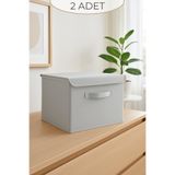 HURCEVİM 2 Adet - Gri Çok Amaçlı Kutu Hurç - 30 x 30 x 30 CM - Dik Durabilen Oyuncak Kutusu - Organizer
