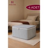 HURCEVİM 4 Adet Antrasit Çizgili Yorgan Hurcu 100x50x50 cm | Ekstra Dayanıklı Hurç - Organizer