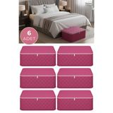 HURCEVİM 6 Adet Fuşya Kapitoneli Fermuarlı Büyük Boy Baza Altı Hurç - 65x45x22 cm - Organizer