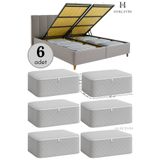 HURCEVİM 6 Adet - Gri Kapitoneli Büyük Boy Hurç Seti - Baza Altı Ve Çekyat Tipi Hurç - 60 x 40 x 22 Cm