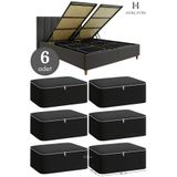 HURCEVİM 6 Adet - Siyah Kapitoneli Büyük Boy Hurç Seti - Baza Altı Ve Çekyat Tipi Hurç - 60 x 40 x 22 Cm