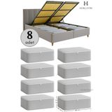 HURCEVİM 8 Adet - Gri Kapitoneli Büyük Boy Hurç Seti - Baza Altı Ve Çekyat Tipi Hurç - 60 x 40 x 22 Cm