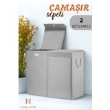 HURCEVİM Mega Boy 100 Lt Katlanabilir 2 Bölmeli Çamaşır Sepeti – Gri, Su Geçirmez, Kulplu, Dik Duruşlu