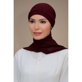 Hürrem Bone 1203A_16 Bordo Sandy Kumaş Örgülü Güllü Şifon Atkılı Pratik Hazır Geçmeli Tesettür Bone