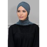 Hürrem Bone 1208A_15 Gri Sandy Kumaş Taçlı Büzgülü Şifon Atkılı Pratik Hazır Geçmeli Tesettür Bone