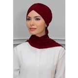 Hürrem Bone 1208A_16 Bordo Sandy Kumaş Taçlı Büzgülü Şifon Atkılı Pratik Hazır Geçmeli Tesettür Bone