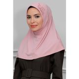 Hürrem Bone 1602-06 Pudra Sandy Elişi Çiçek İşlemeli Güllü Geçmeli Eşarp