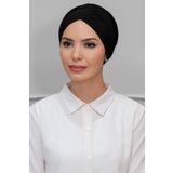 Hürrem Bone 1801_01 Siyah Sandy Kumaş Çapraz Büzgülü Pratik Hazır Geçmeli Tesettür Bone