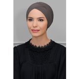 Hürrem Bone 1801_10 Vizon Sandy Kumaş Çapraz Büzgülü Pratik Hazır Geçmeli Tesettür Bone