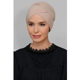 Hürrem Bone 1801_12 Bej Sandy Kumaş Çapraz Büzgülü Pratik Hazır Geçmeli Tesettür Bone