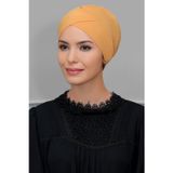 Hürrem Bone 1801_43 Hardal Sandy Kumaş Çapraz Büzgülü Pratik Hazır Geçmeli Tesettür Bone