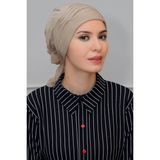 Hürrem Bone 1805_12 Bej Sandy Kumaş İncili Pileli Nervürlü Güllü Pratik Hazır Geçmeli Tesettür Bone