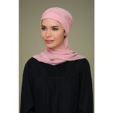 Hürrem Bone 1805A_06 Pudra Sandy Kumaş İncili Nervürlü Güllü Atkılı Pratik Hazır Geçmeli Tesettür Bone