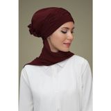 Hürrem Bone 1805A_16 Bordo Sandy Kumaş İncili Nervürlü Güllü Atkılı Pratik Hazır Geçmeli Tesettür Bone