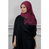 Hürrem Bone 1818D1-16 Bordo Kesik Elyaf Piliseli Çiçek Desenli Geçmeli Eşarp