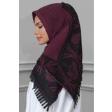 Hürrem Bone 1818D3-16 Bordo Kesik Elyaf Piliseli Çiçek Desenli Geçmeli Eşarp