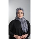 Hürrem Bone 1818D6-15 Gri Kesik Elyaf Piliseli Çiçek Desenli Geçmeli Eşarp