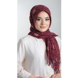 Hürrem Bone 1818D6-16 Bordo Kesik Elyaf Piliseli Çiçek Desenli Geçmeli Eşarp