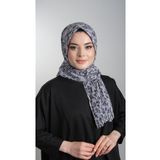 Hürrem Bone 1818D7-15 Gri Kesik Elyaf Piliseli Çiçek Desenli Geçmeli Eşarp