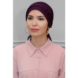 Hürrem Bone 1823_07 Mürdüm Fukuro Piliseli Örgülü Güllü Pratik Hazır Geçmeli Tesettür Bone