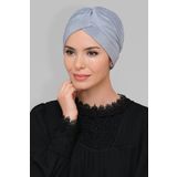 Hürrem Bone 1824_15 Gri Fukuro Piliseli Tek Çapraz Büzgülü Pratik Hazır Geçmeli Tesettür Bone