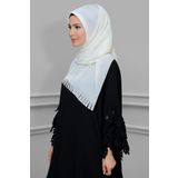 Hürrem Bone 1828-40 Krem Fukuro Piliseli Saçaklı Lazer Kesim Geçmeli Eşarp