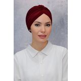 Hürrem Bone 1831_16 Bordo Fukuro Sandy Kumaş Büzgülü Pratik Hazır Geçmeli Tesettür Bone