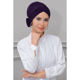 Hürrem Bone 1833_07 Mürdüm Sandy Kumaş Fiyonklu Çift Taraflı Tek Çapraz Pratik Hazır Geçmeli Tesettür Bone
