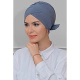 Hürrem Bone 1833_15 Gri Sandy Kumaş Fiyonklu Çift Taraflı Tek Çapraz Pratik Hazır Geçmeli Tesettür Bone