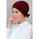 Hürrem Bone 1833_16 Bordo Sandy Kumaş Fiyonklu Çift Taraflı Tek Çapraz Pratik Hazır Geçmeli Tesettür Bone