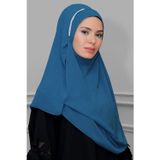 Hürrem Bone 1850_34 İndigo Şifon Taşlı Pratik Hazır Geçmeli Malezya Şal