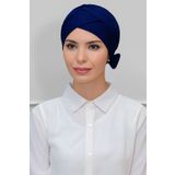 Hürrem Bone 1865_02 Lacivert Petekli Fiyonklu Çift Taraflı Tek Çapraz Pratik Hazır Geçmeli Tesettür Bone