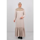 Hürrem Bone 2101-12 Bej Sandy Arkadan Çıtçıtlı Geçmeli Eşarp