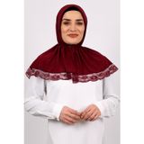 Hürrem Bone 2105-16 Bordo Viskon Çıtçıtlı Dantelli Geçmeli Eşarp