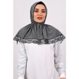 Hürrem Bone 2105-25 Füme Viskon Çıtçıtlı Dantelli Geçmeli Eşarp
