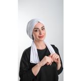 Hürrem Bone 2111_42 Beyaz Kesik Elyaf Sade Pratik Hazır Geçmeli Tesettür Bone