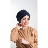 Hürrem Bone 2114_02 Lacivert Sandy Kumaş Büzgülü Pratik Hazır Geçmeli Tesettür Bone
